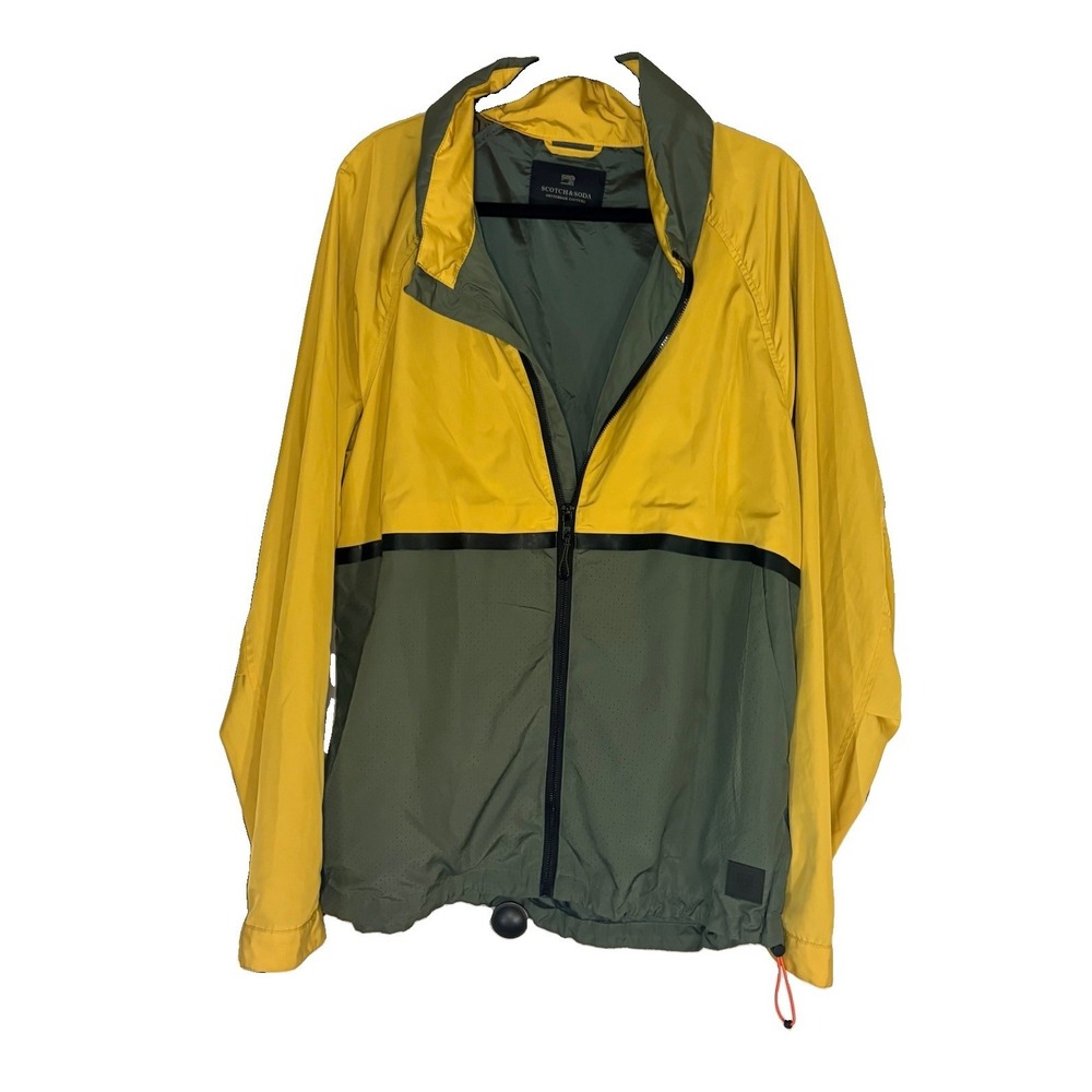 SCOTCH & SODA Yellow Green Lightweight Rain Jacket Hoodie Full Zip XL Pockets